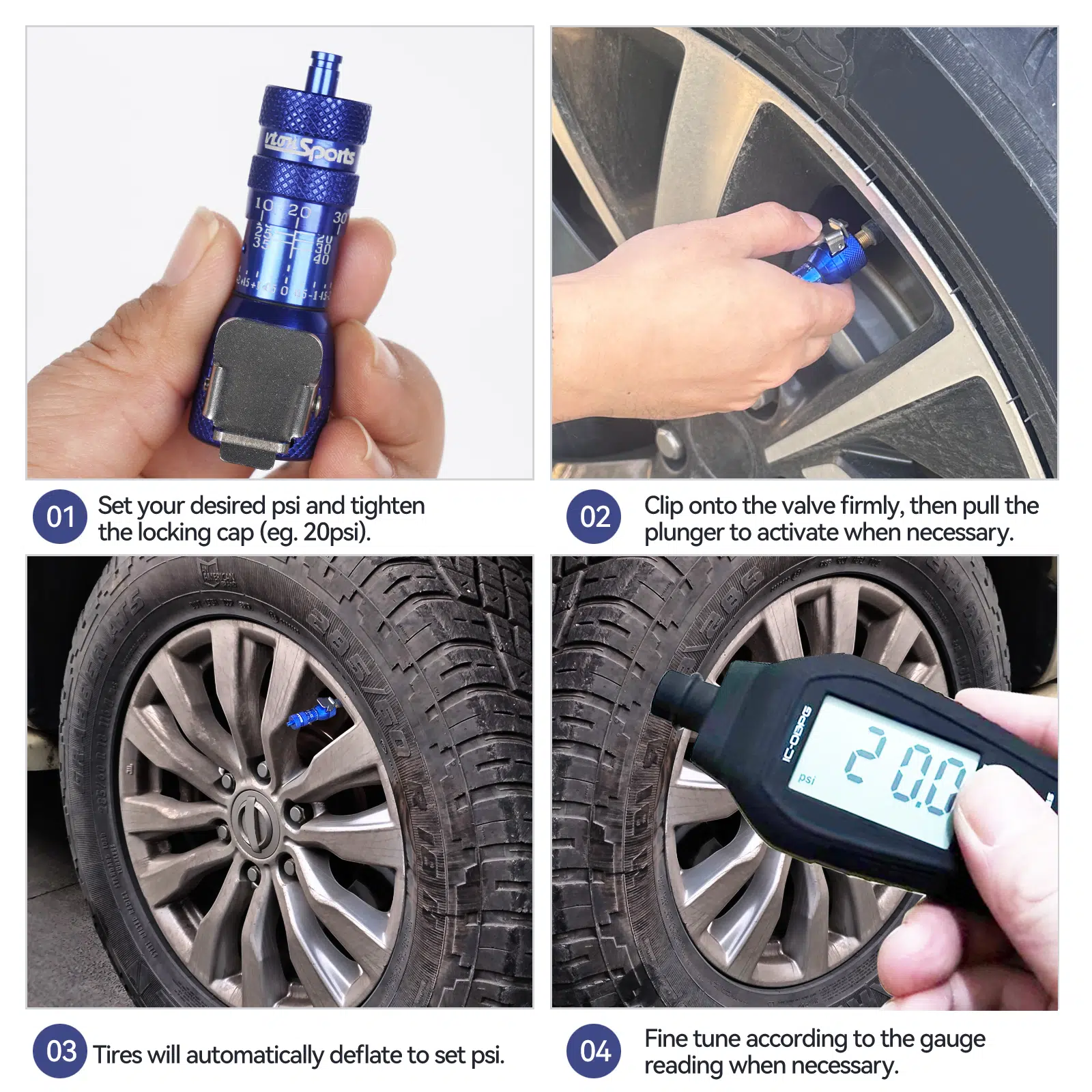 Blue Quick Connect Automatic Tire Deflators 6-44PSI – VTONSPORTS 6
